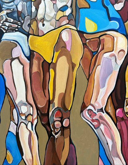 We Are Unbreakable original acrylic on canvas by Noemi Safir, a symbolic figurative painting about sisterhood, cohesion, shared endurance, and feminine collective power.