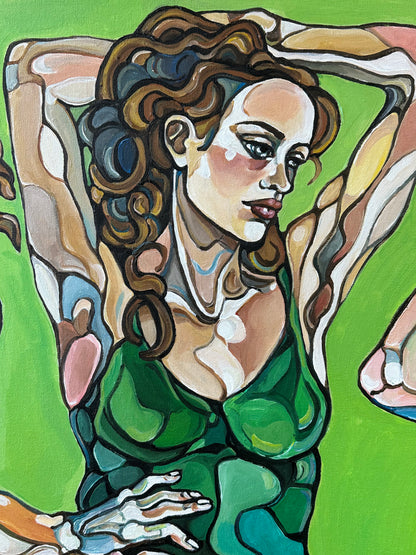 Contemporary figurative art by Israeli artist Noemi Safir titled Silent Promise, created for collectors drawn to women in art, symbolic storytelling, and beauty with meaning.