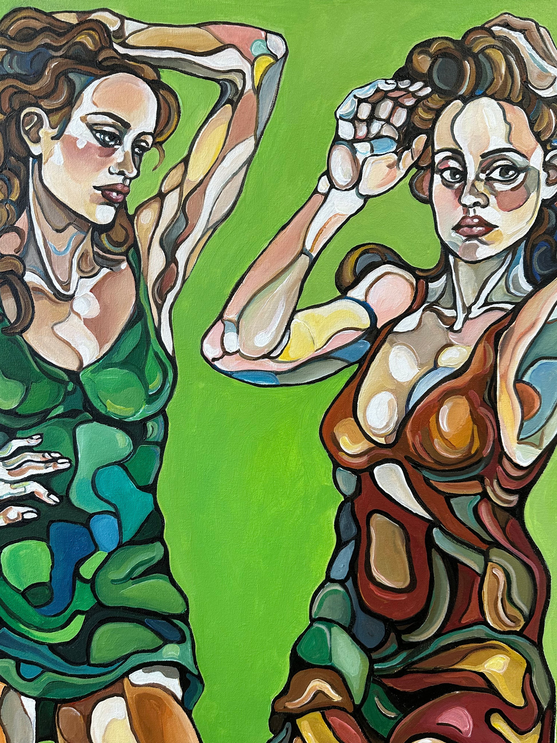 Silent Promise original artwork by Noemi Safir, a highly collectible painting about women standing together, silent agreement, mutual protection, and emotional strength.