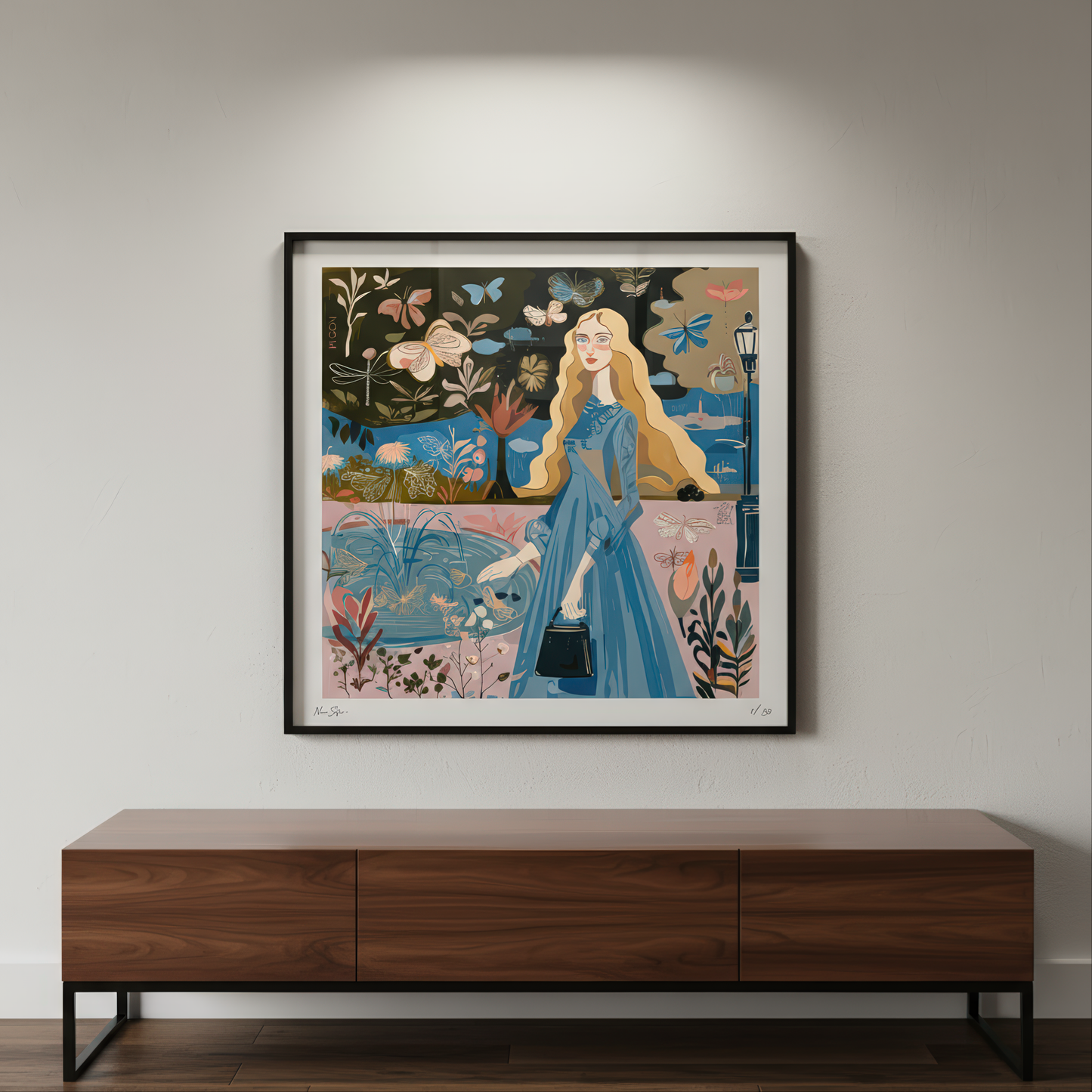Contemporary figurative art print “Pond of Secrets” by NOE MI, ideal for modern interiors and art collectors seeking meaningful visual art.