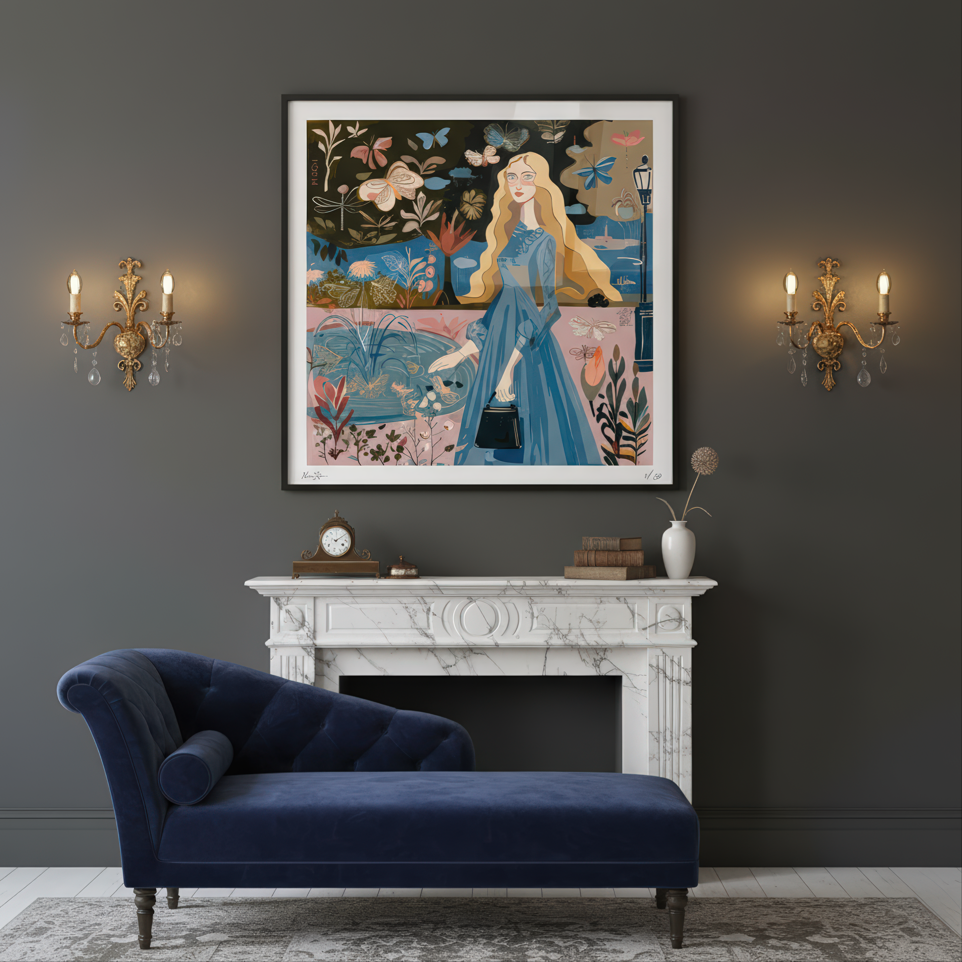 A poetic and feminine limited edition print by NOE MI, ideal for gallery walls, creative studios, or luxury home spaces.