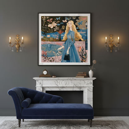 A poetic and feminine limited edition print by NOE MI, ideal for gallery walls, creative studios, or luxury home spaces.