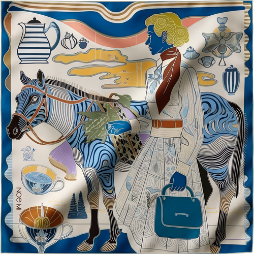 'Porcelain Tension', Silk Scarf, Blue