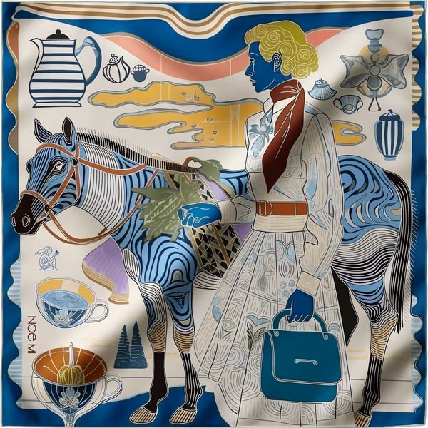 'Porcelain Tension', Silk Scarf, Blue