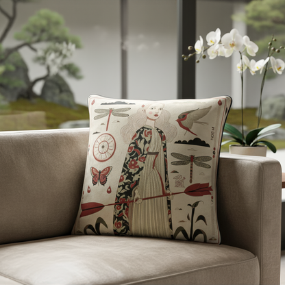 Designed by NOE MI, this luxury art cushion merges mythic symbolism with minimalist elegance, offering a sense of quiet power and introspection to any modern space.