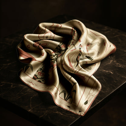 Floral artistic patterned silk twill scarf by NOEMI