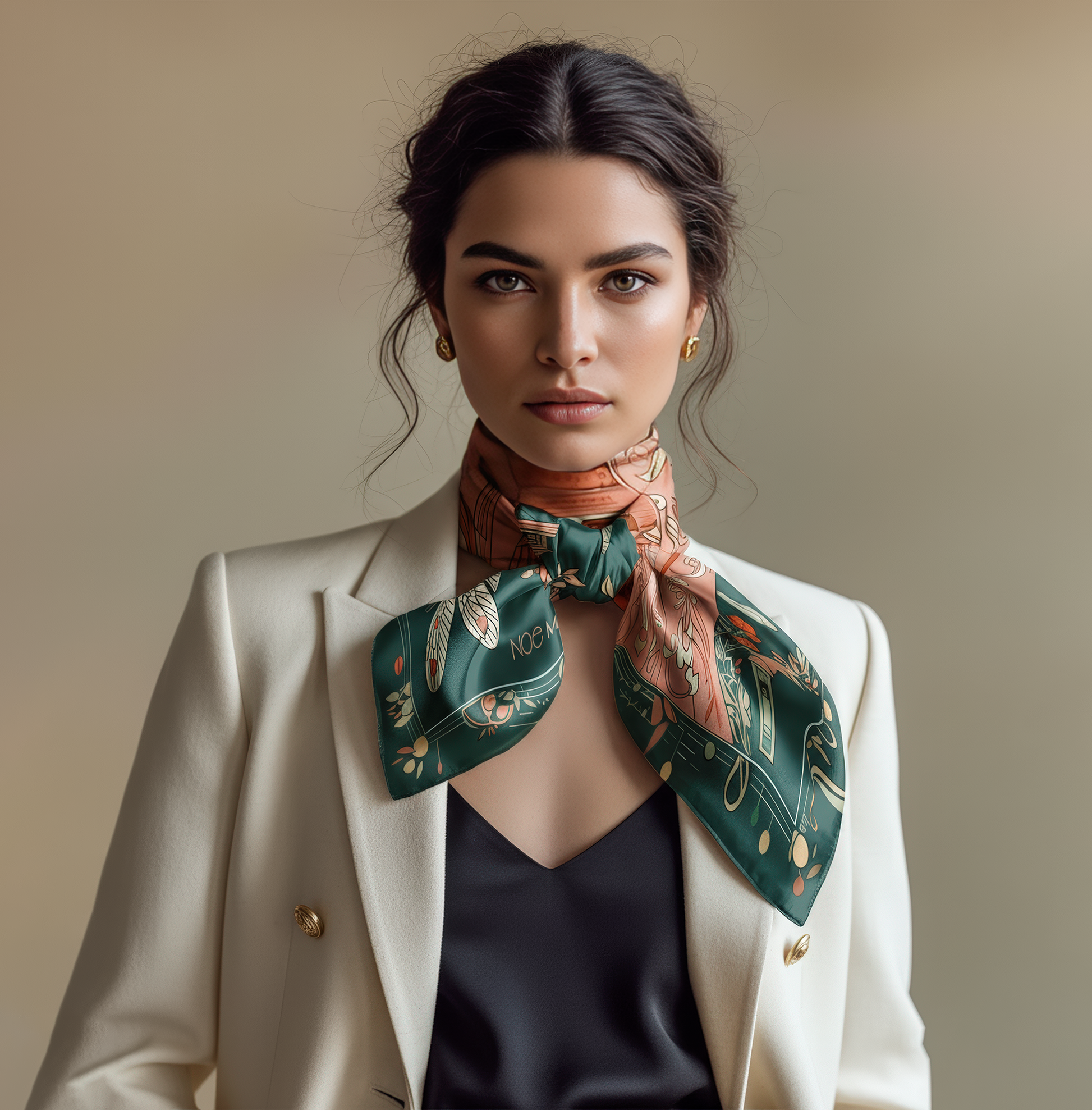 The 'Royal Prophecy' square silk scarf presented inside a NOE MI luxury gift box, perfect for gifting collectors of limited edition wearable art.