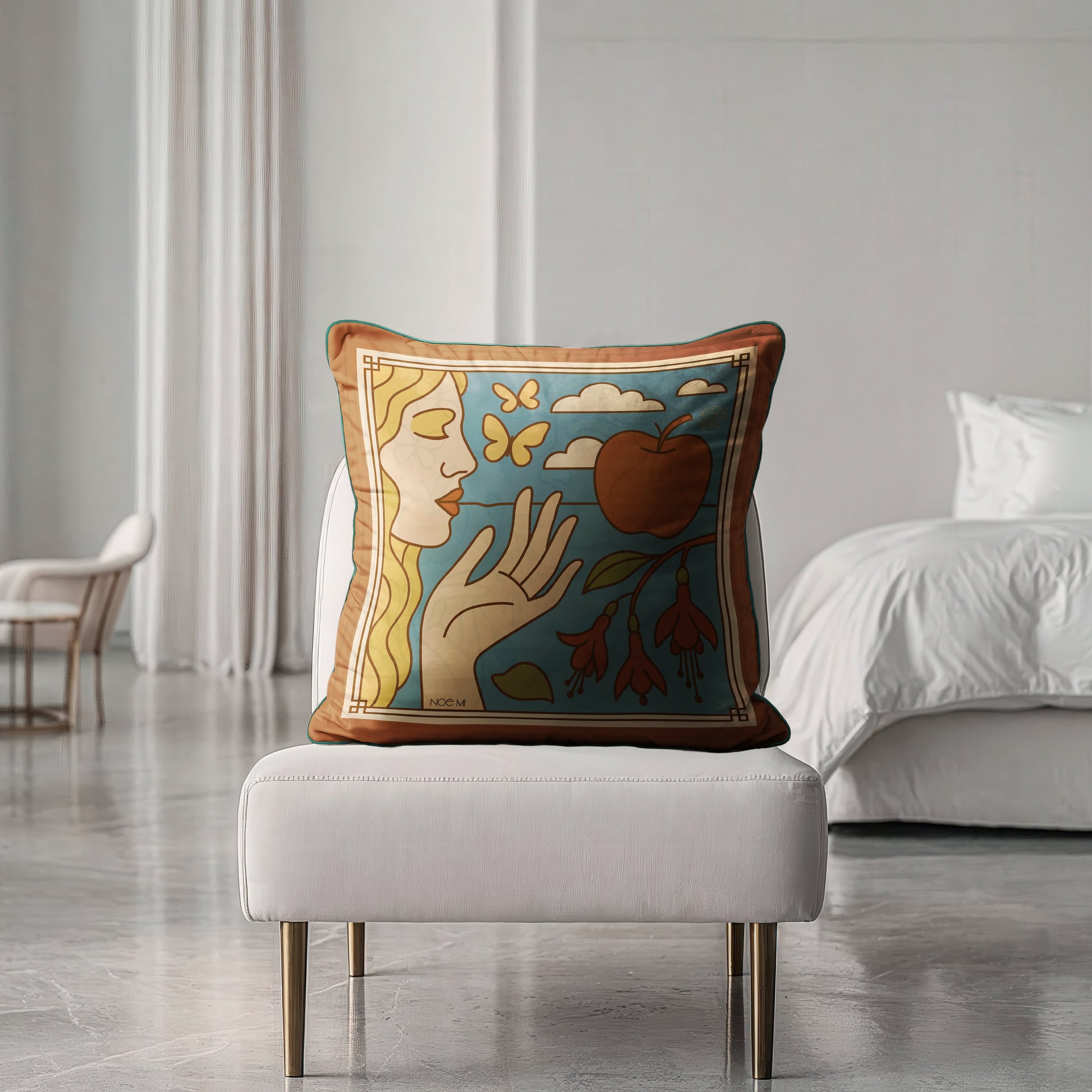 NOE MI high-end velvet cushion, square decorative pillow with unique print design, collectible home décor for global homes.