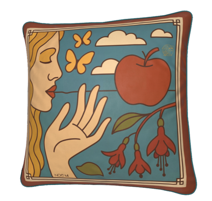 A square-shaped luxury velvet pillow/cushion in blue and gold