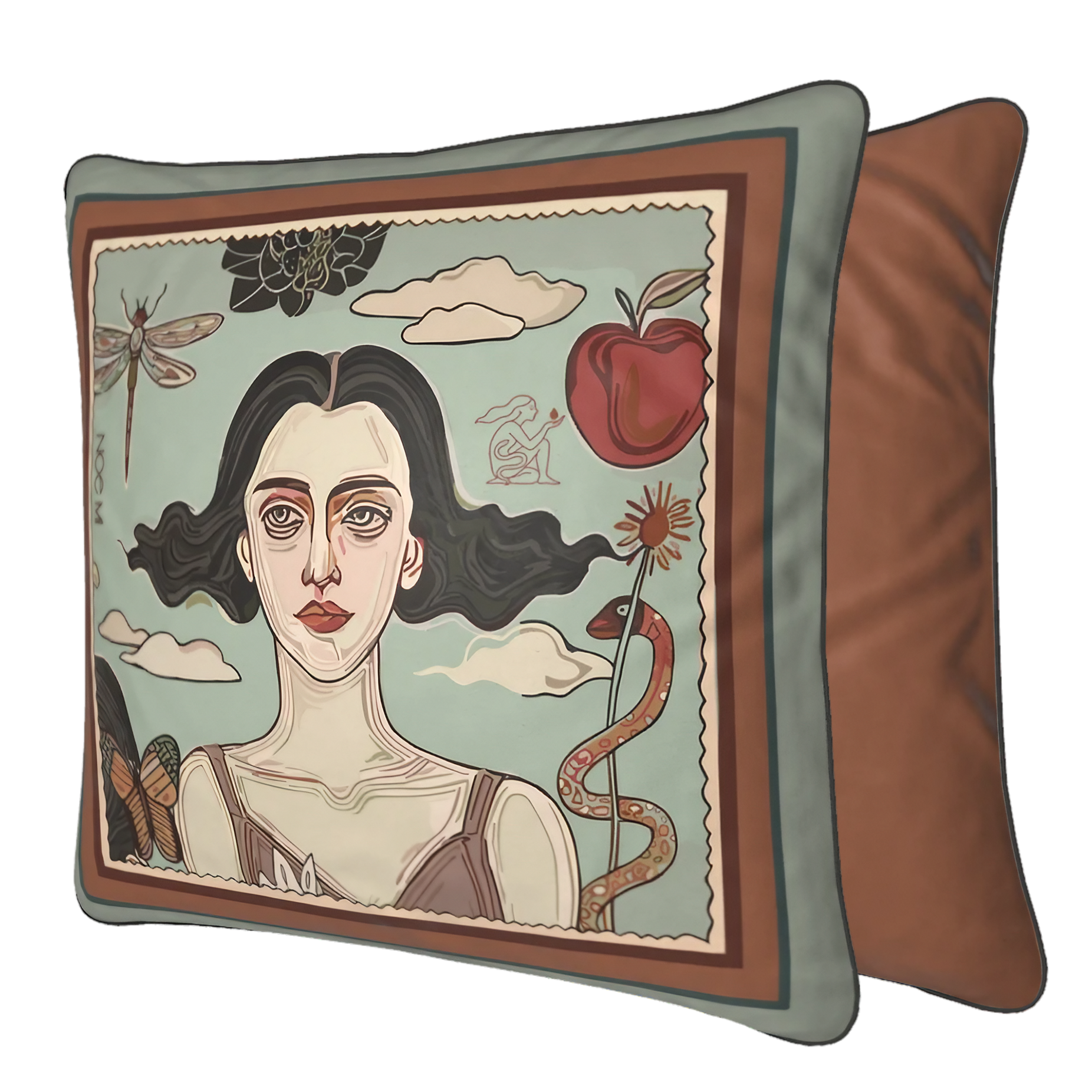High-end designer pillow by NOE MI featuring dramatic beauty and inner strength in velvet texture
