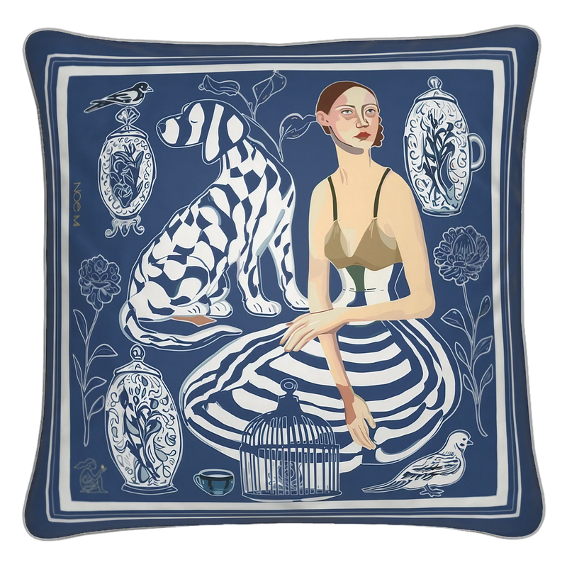 'Quiet Control' Square Cushion, Navy
