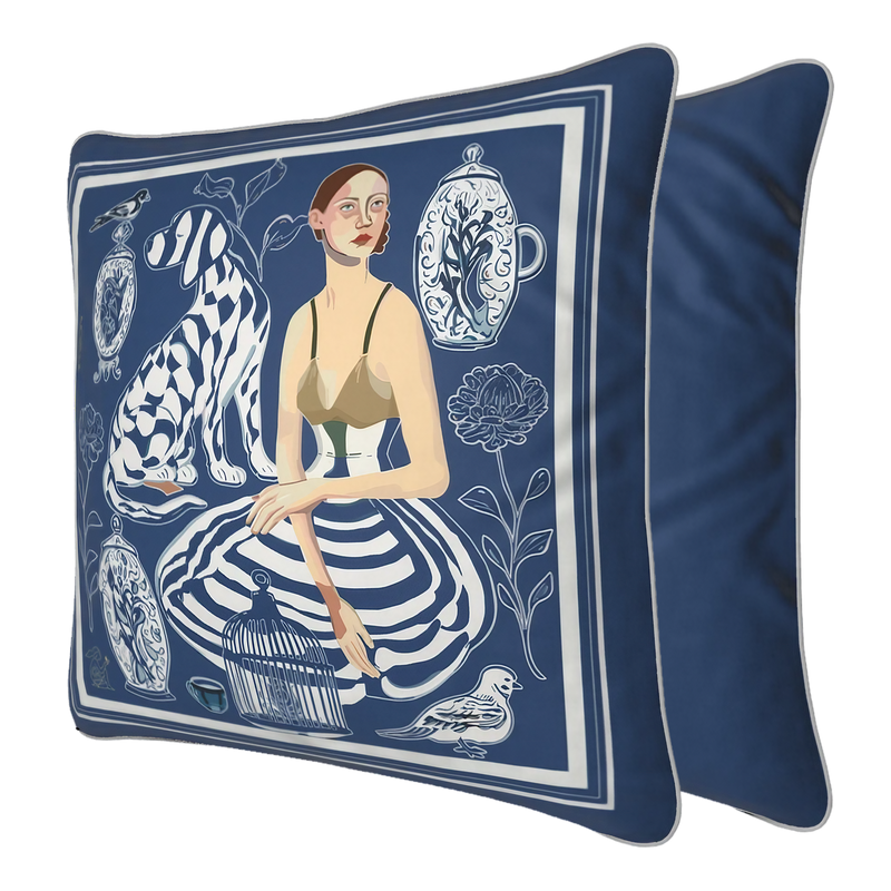 'Quiet Control' Square Cushion, Navy