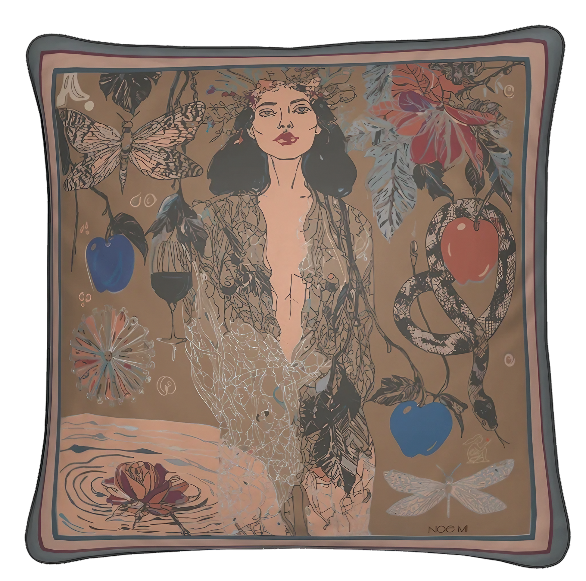 The luxurious artistic printed design of this NOE MI pillow makes it a perfect statement piece for your designed space