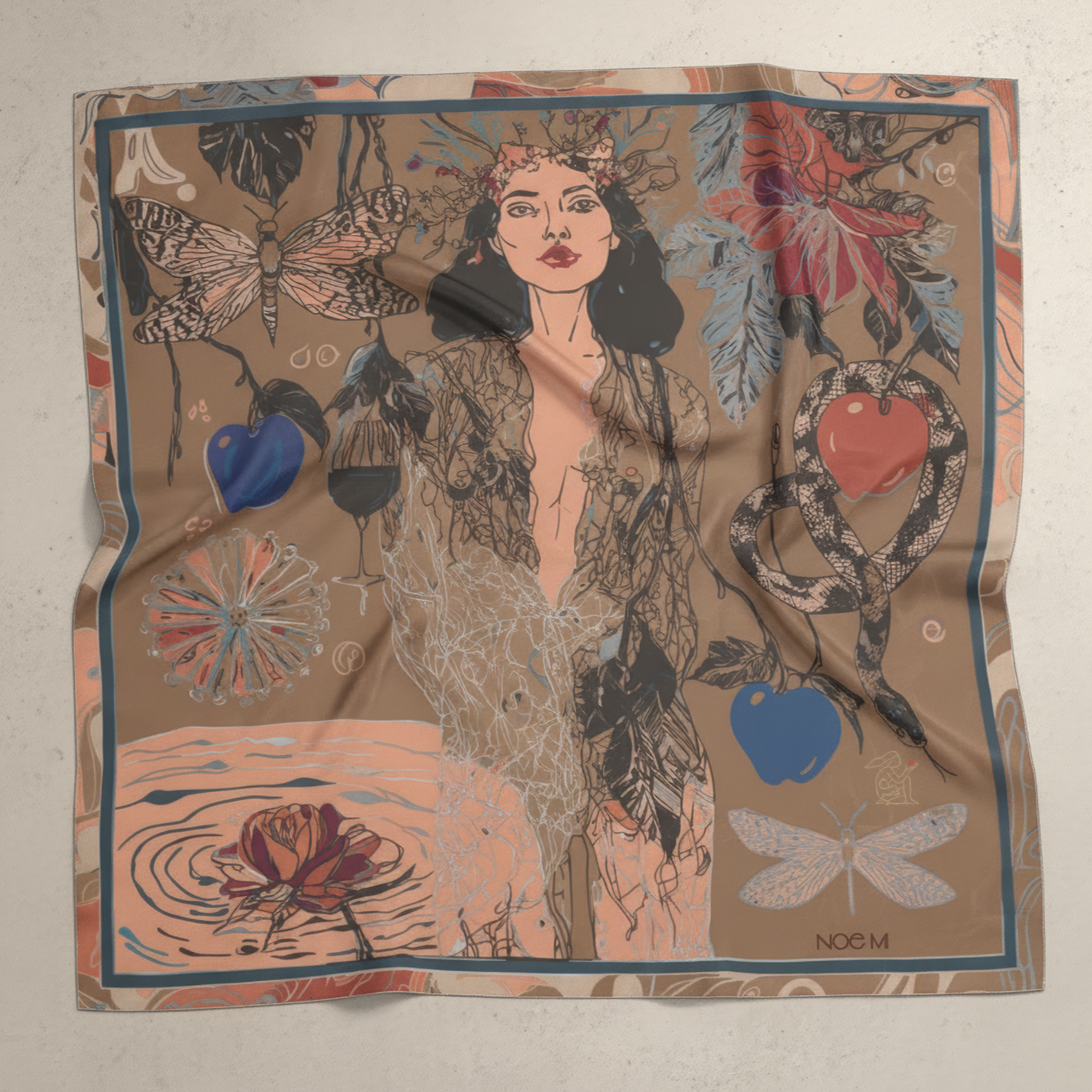 Premium designer scarf for men inspired by myth, seduction, and control, ideal for elevated streetwear and refined evening outfits