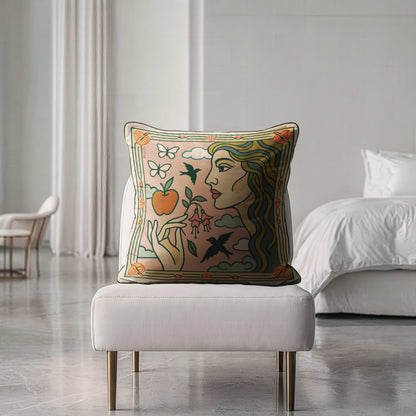 NOE MI decorative velvet cushion, square luxury pillow with detailed artwork, perfect for home décor and global collectors.
