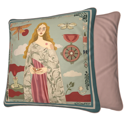 Elegant velvet cushion by NOE MI, premium pillow with artistic storytelling, global decorative home piece.