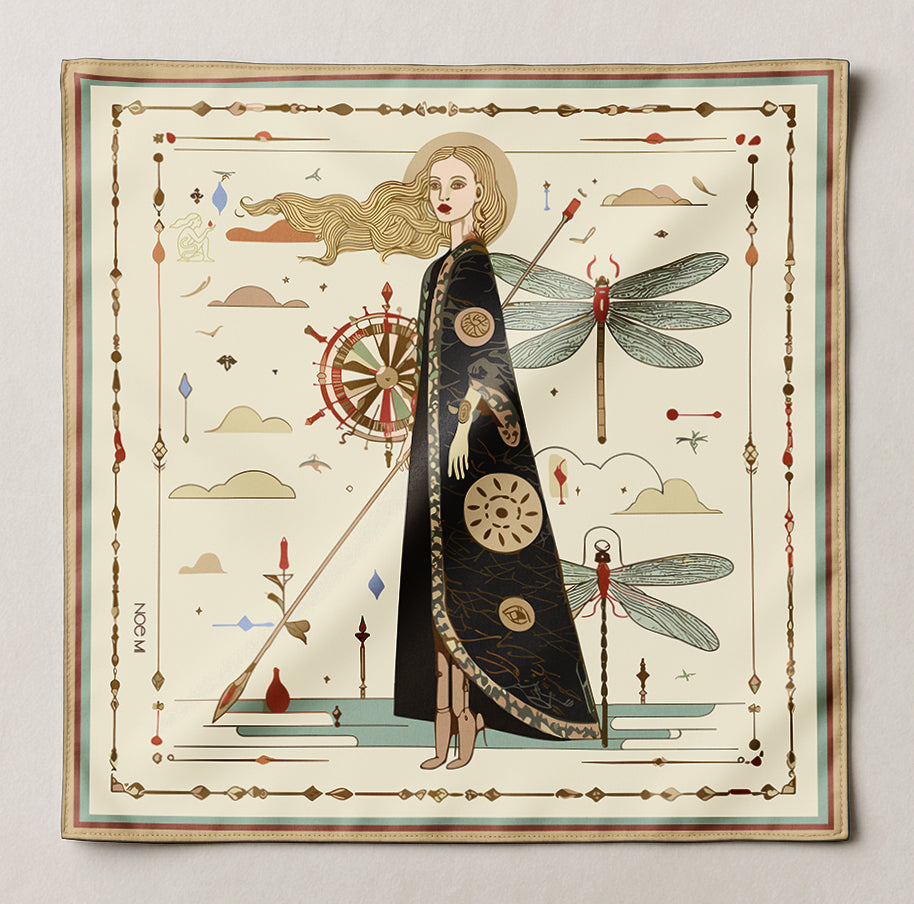 Artistic and luxurious square silk scarf in neutral colors by NOE MI