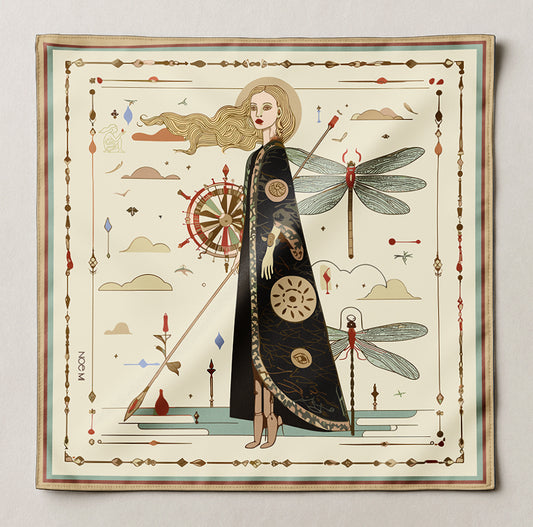 Artistic and luxurious square silk scarf in neutral colors by NOE MI