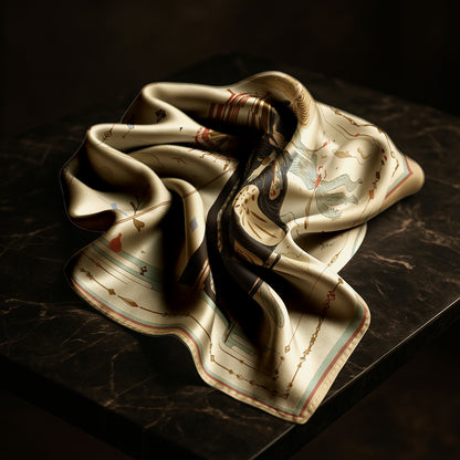 Decorative silk scarf with intricate patterns,  by NOE MI
