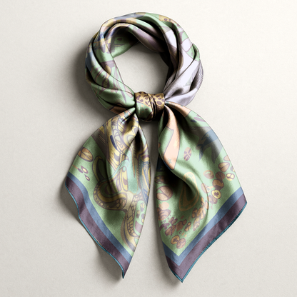 NOE MI luxury silk scarf with airy pastel tones and delicate color transitions ideal for chic, modern, and feminine styling.