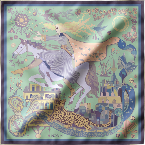 'The Blue Rider', Silk Scarf, Mint