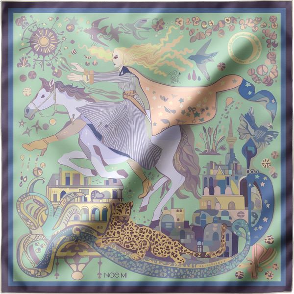 'The Blue Rider', Silk Scarf, Mint