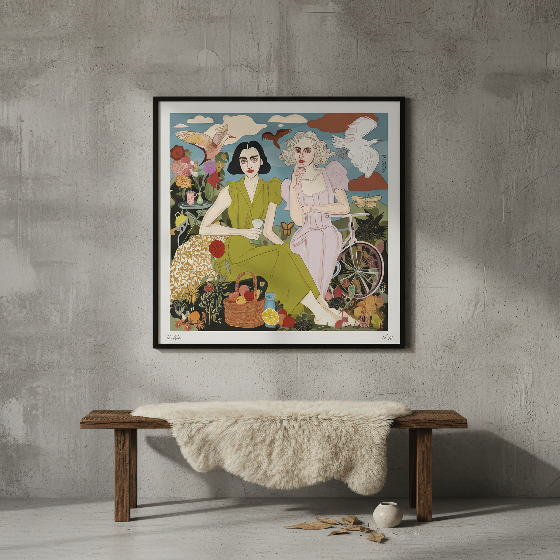 Figurative print titled The Picnic, an artistic composition by NOE MI, perfect for gallery walls, collector homes, or creative spaces.