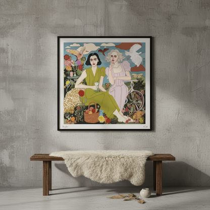 Figurative print titled The Picnic, an artistic composition by NOE MI, perfect for gallery walls, collector homes, or creative spaces.