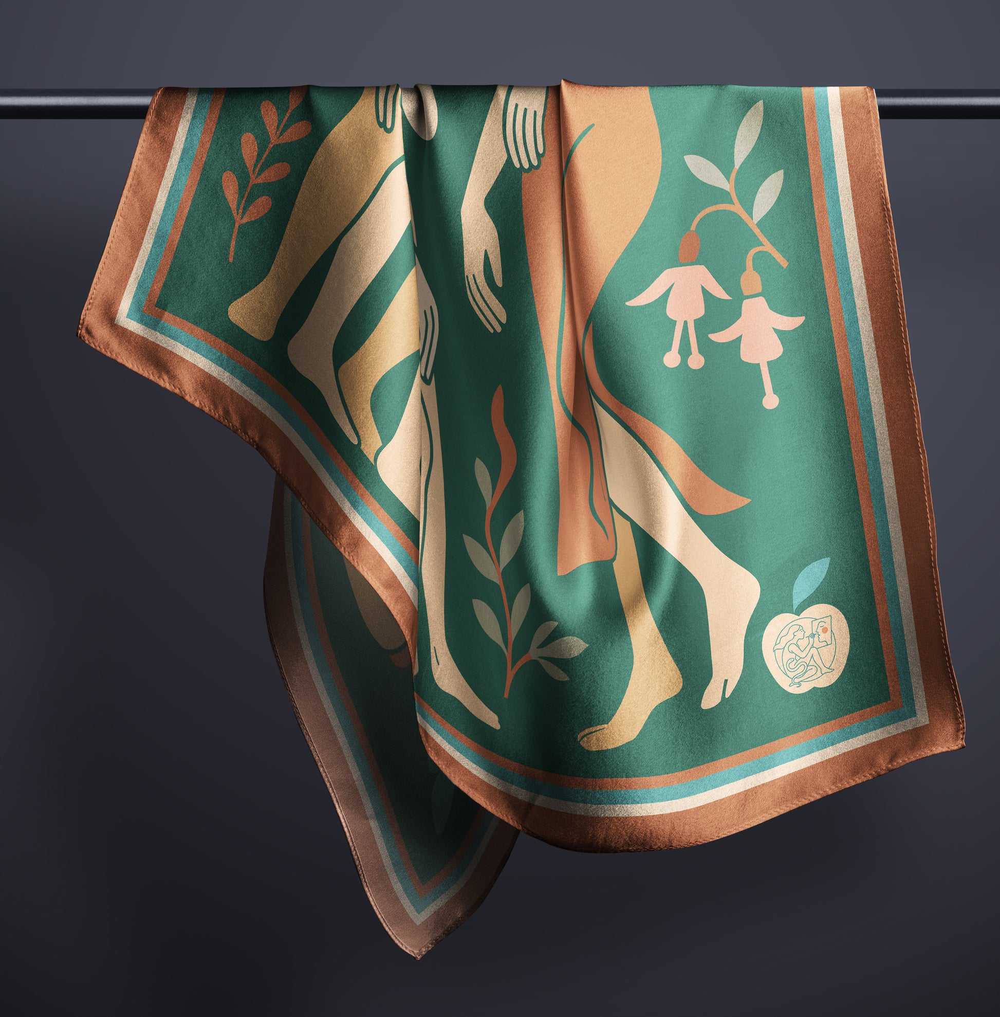 NOE MI luxury art silk twill scarf in green and brown
