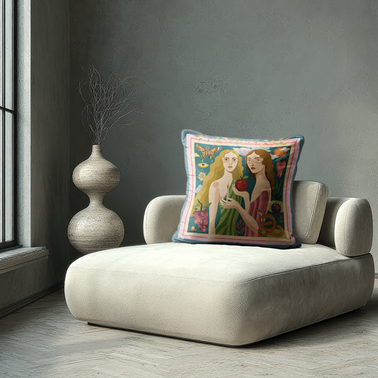 Decorative velvet pillow with unique art illustration and rich colors designed by NOE MI