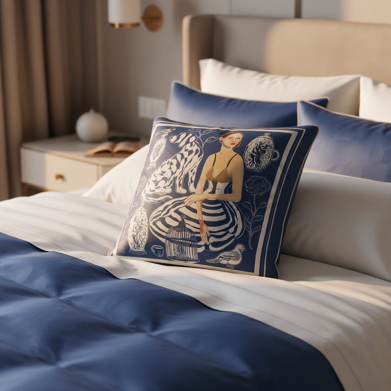 'Quiet Control' Square Cushion, Navy