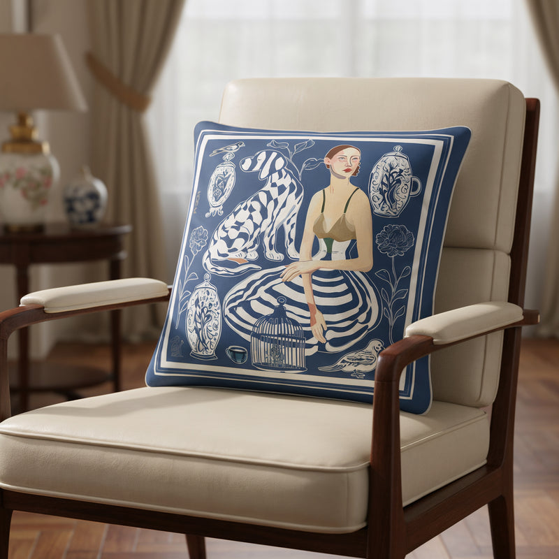 'Quiet Control' Square Cushion, Navy