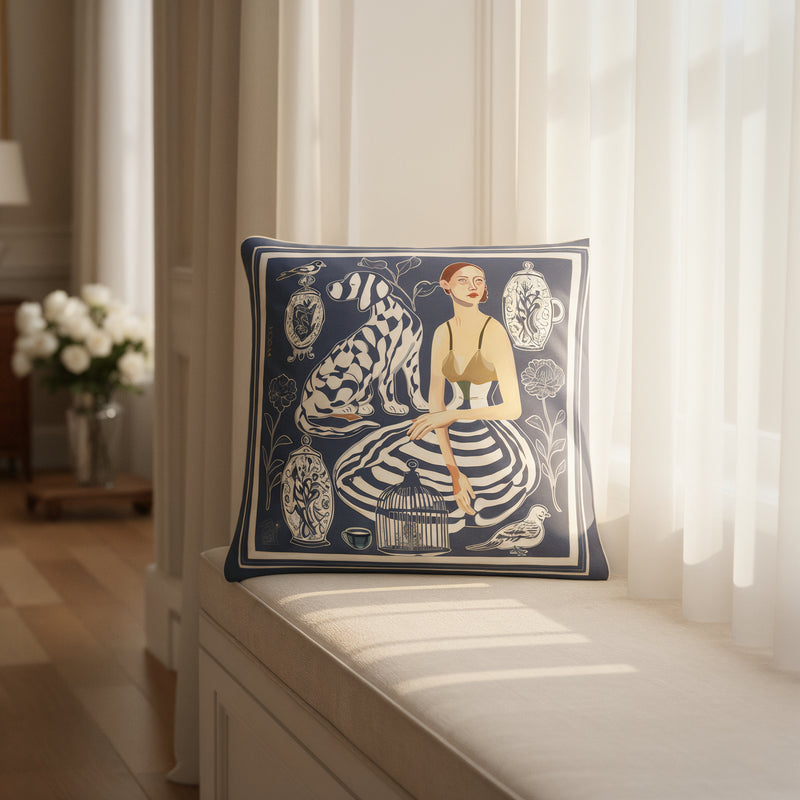 'Quiet Control' Square Cushion, Navy