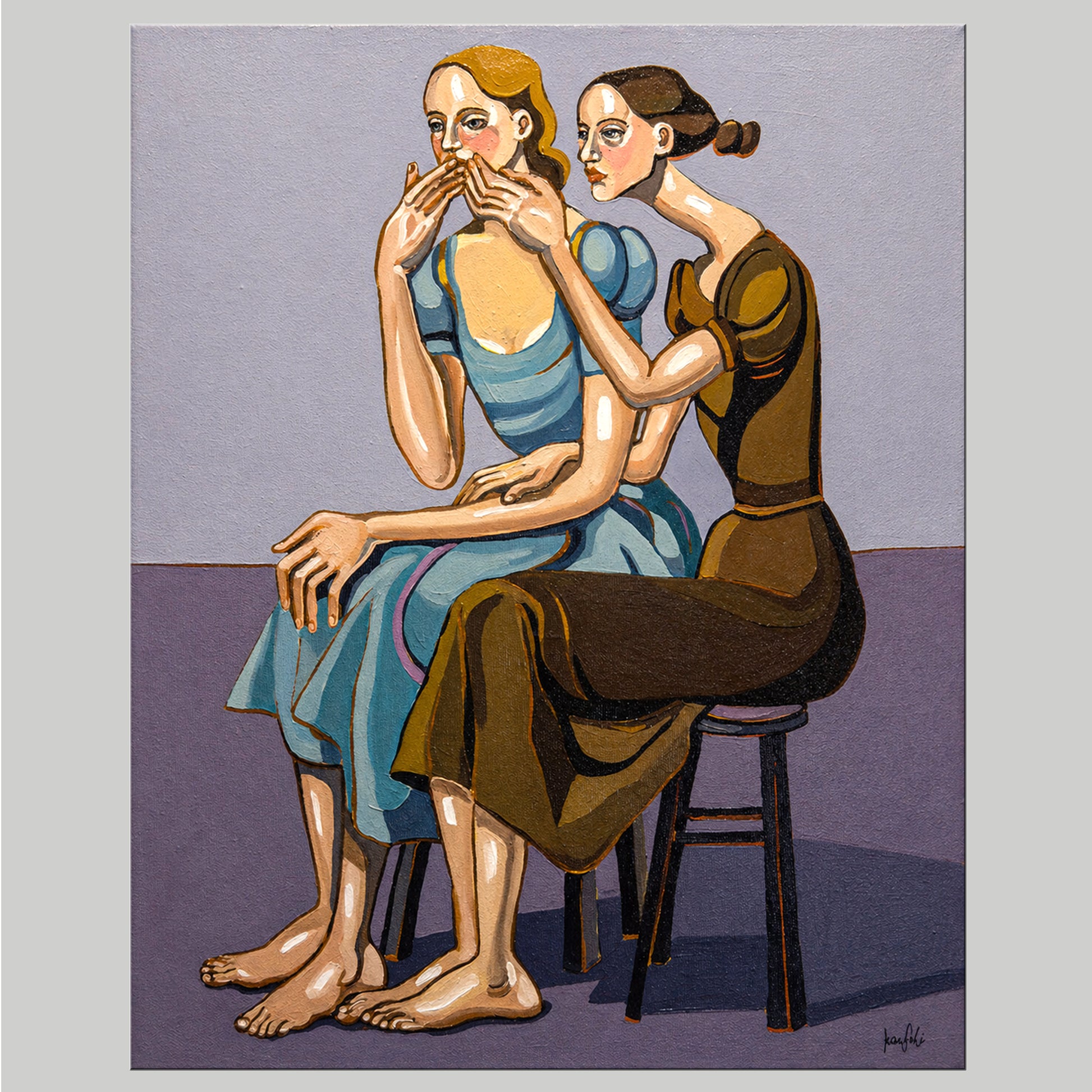 Noemi Safir The Words That Never Come Out original acrylic painting on canvas, a highly collectible contemporary figurative artwork about women, emotional silencing, psychological pressure, and beauty with meaning.