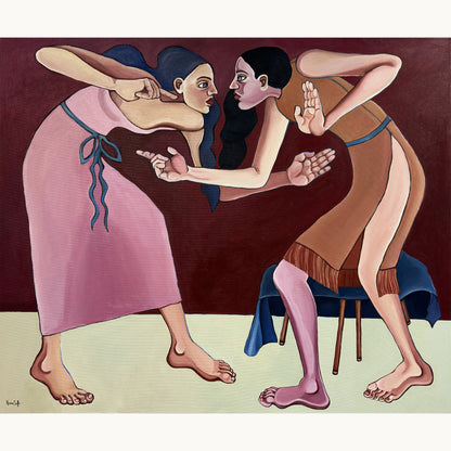 Noemi Safir You’re Being Sensitive original acrylic painting on canvas, a highly collectible contemporary figurative artwork about women, emotional invalidation, psychological pressure and beauty with meaning.