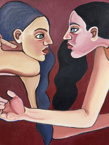 You’re Being Sensitive original artwork by Noemi Safir, a highly collectible painting about feminine intimacy, emotional pressure, invalidation and symbolic storytelling.