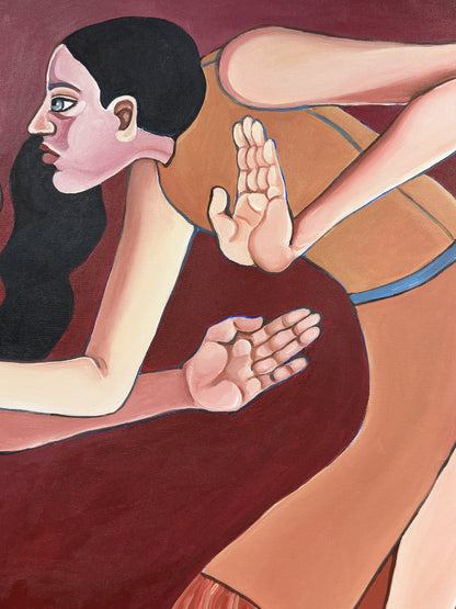 Contemporary figurative art by Israeli artist Noemi Safir titled You’re Being Sensitive, created for collectors drawn to women in art, emotional storytelling and beauty with meaning.