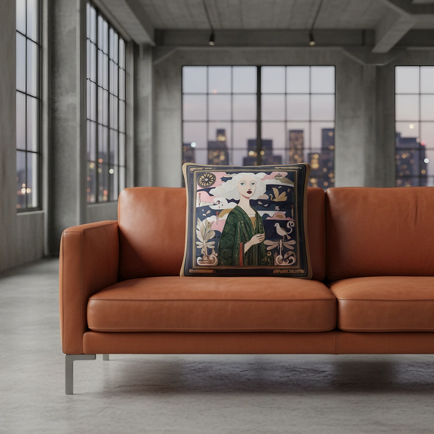 NOE MI Golden Threads Emerald square cushion is a decorative pillow ideal for sofas, beds, and curated living spaces with artistic and sophisticated atmosphere.