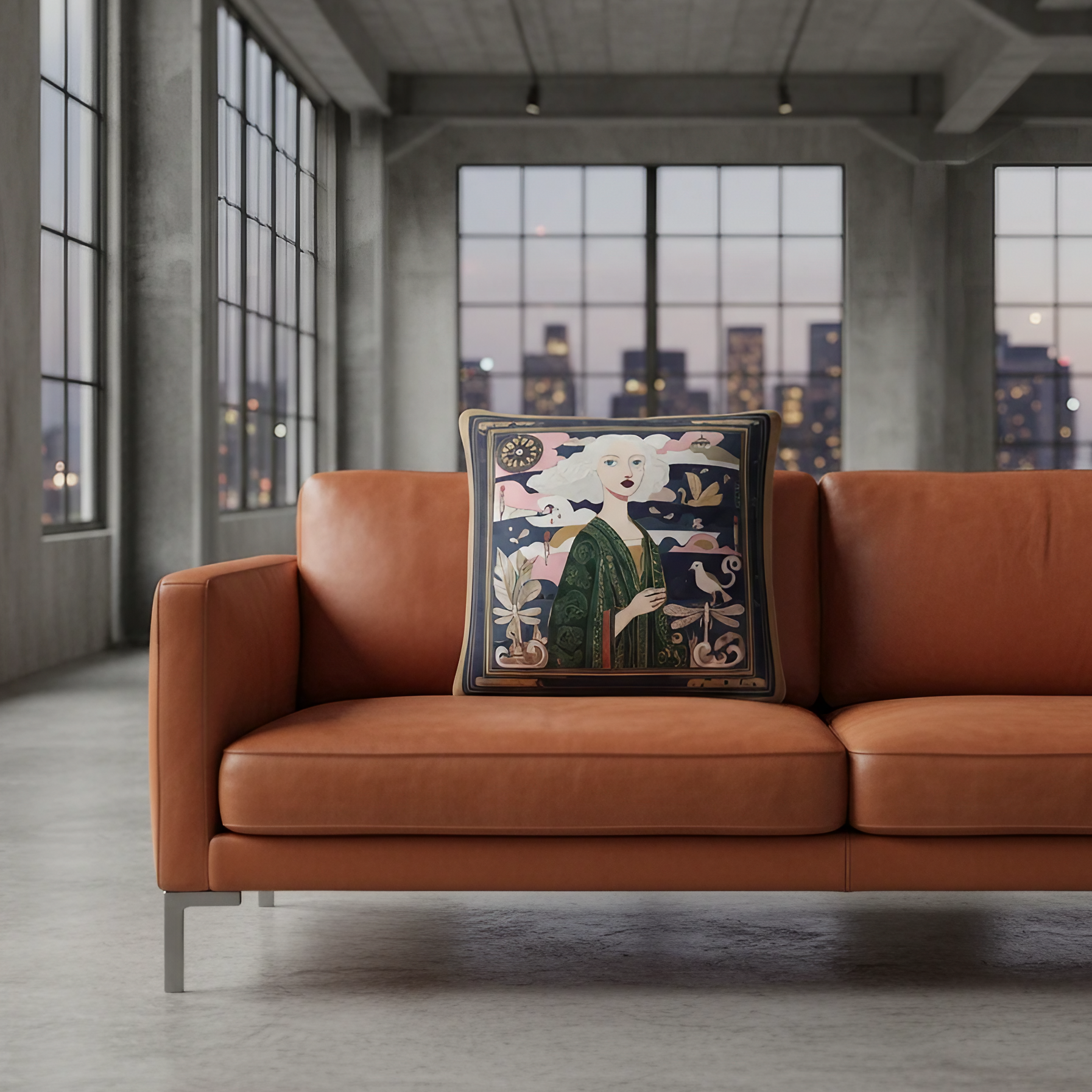 NOE MI Golden Threads Emerald square cushion is a decorative pillow ideal for sofas, beds, and curated living spaces with artistic and sophisticated atmosphere.