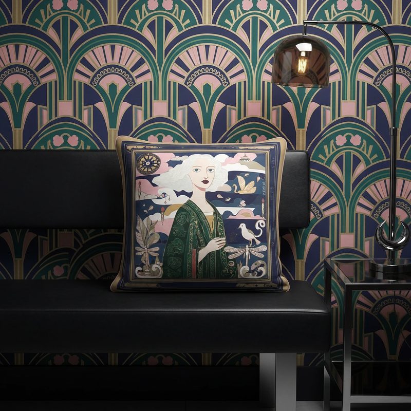'Golden Threads' Square Cushion, Emerald