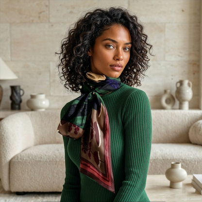 NOE MI Ginger Lace Gothic silk scarf is a premium designer scarf ideal for autumn styling, evening looks, and bold fashion wardrobes.
