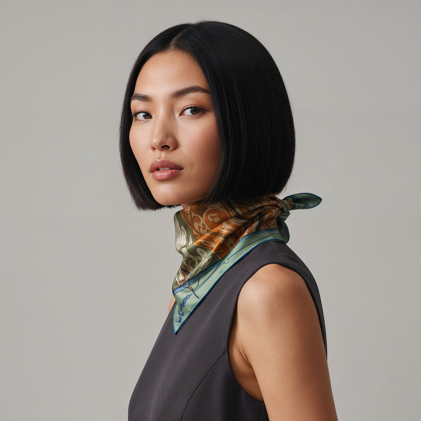 NOE MI artistic silk scarf inspired by spring renewal with dragonfly, floral and celestial motifs in luxury silk