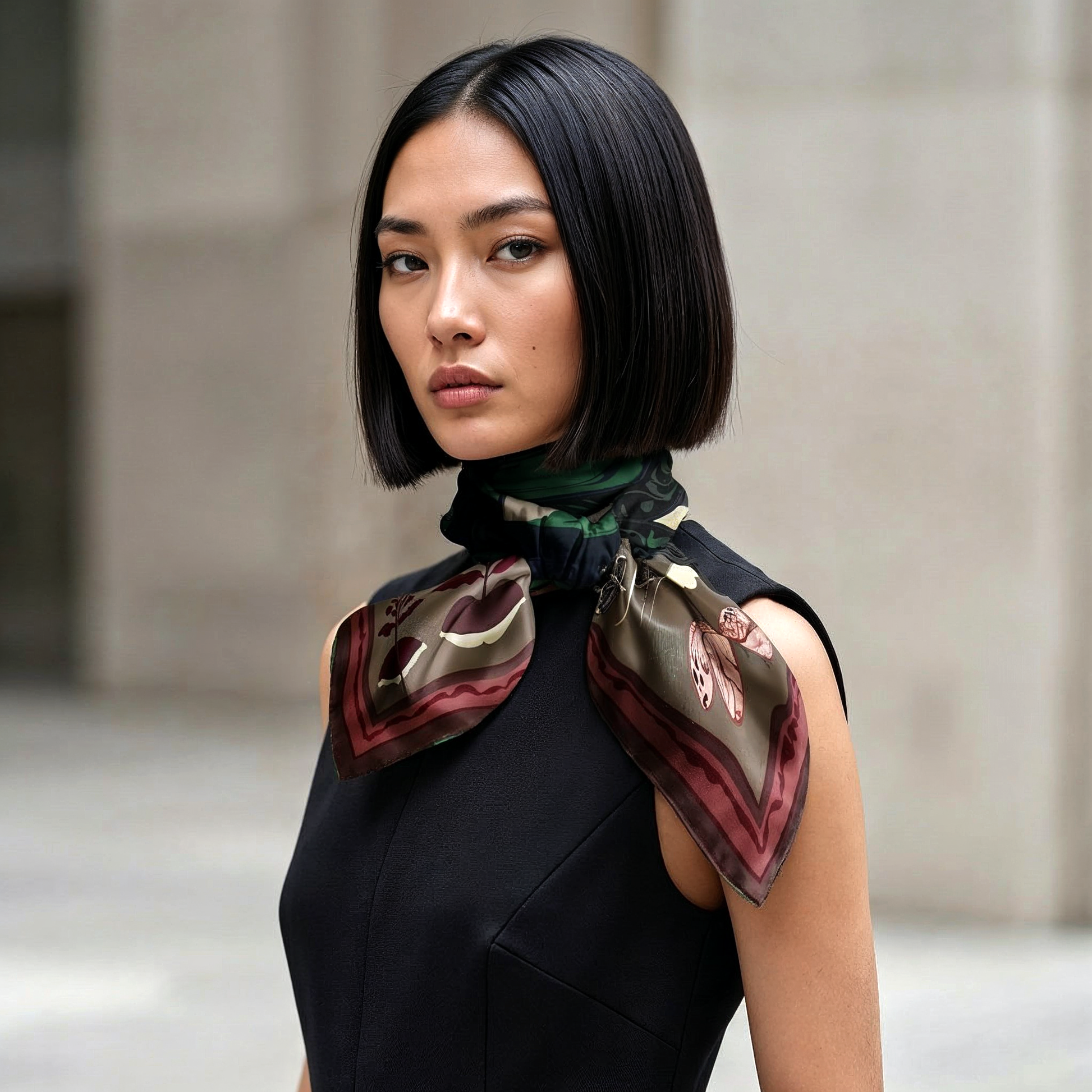 NOE MI Ginger Lace Gothic silk scarf is a wearable art piece designed for women who love dark romance, symbolic design, and refined luxury fashion.