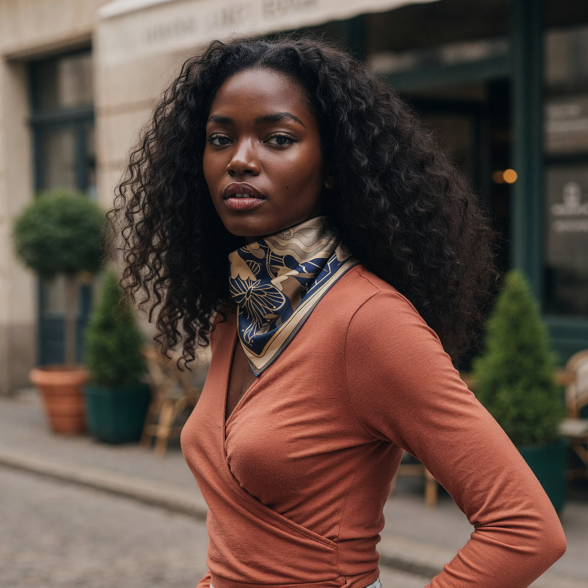NOE MI Apple Affair Sapphire silk scarf is a premium designer scarf ideal for elegant styling, artistic wardrobes, and statement dressing.