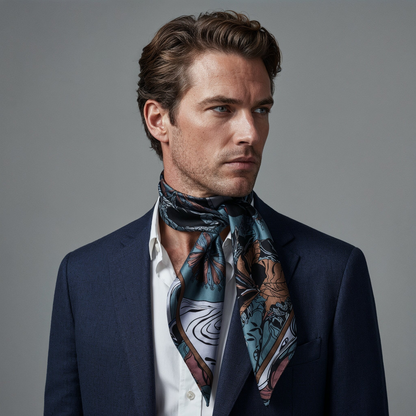 NOE MI Smoked Net Blue silk scarf is an elegant designer accessory combining smoky textures, refined textile quality, and calm visual presence.