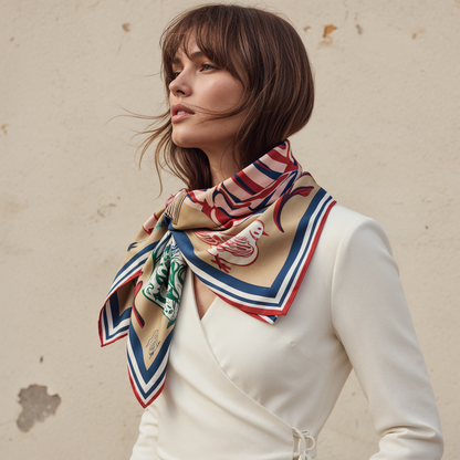 A NOE MI Silk scarf by Noemi Safir 

Premium designer scarf by NOE MI with artistic composition and bold color contrast, luxury silk accessory for elegant global styling and refined wardrobe collections.