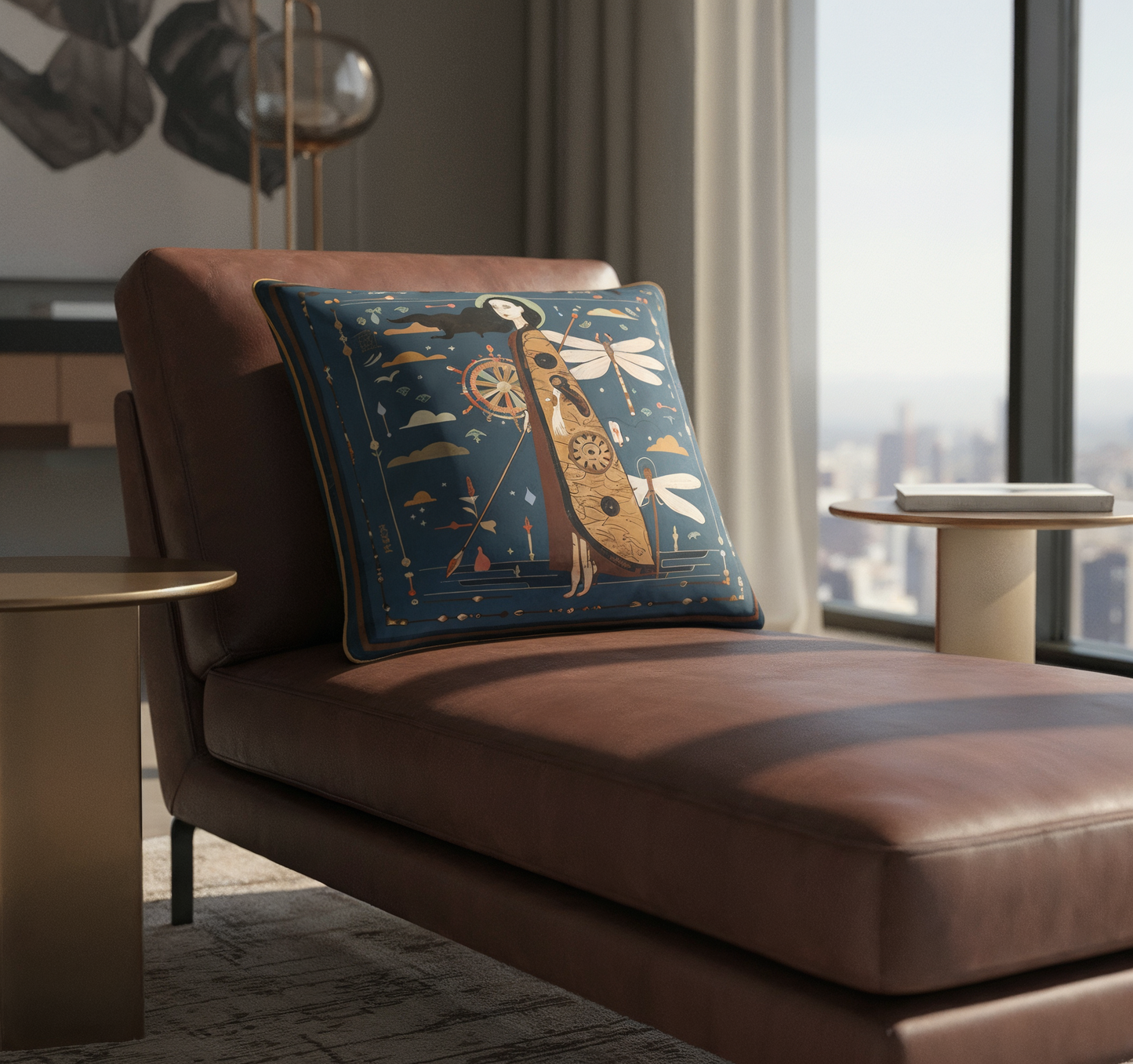 Elegant decorative cushion designed for sofas, beds, and lounge chairs, adding artistic depth to modern home interiors globally.
