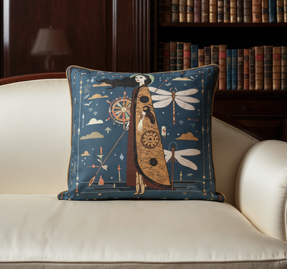 Luxury home decor cushion by NOE MI combining wearable art aesthetics with refined interior design, ideal for global design lovers.