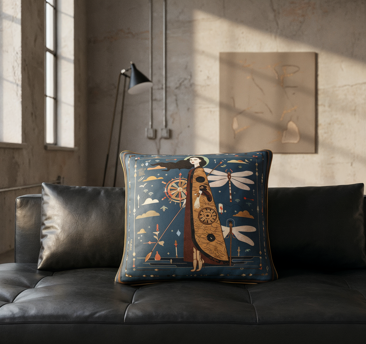 Statement velvet cushion with blue and gold palette, premium accessory for curated interiors in international design capitals.