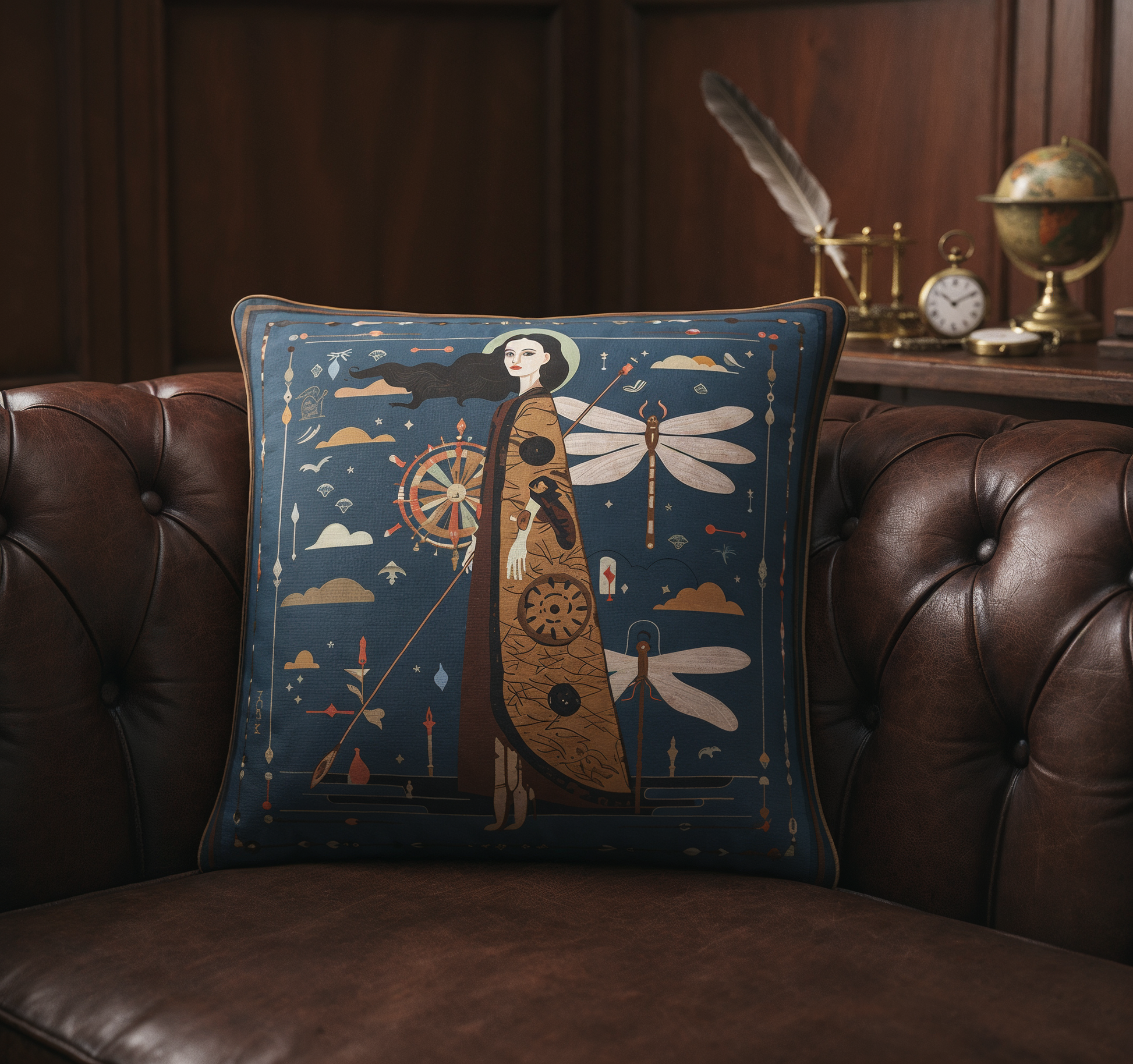 High end designer pillow in royal tones, blending contemporary art and interior styling for sophisticated homes worldwide.